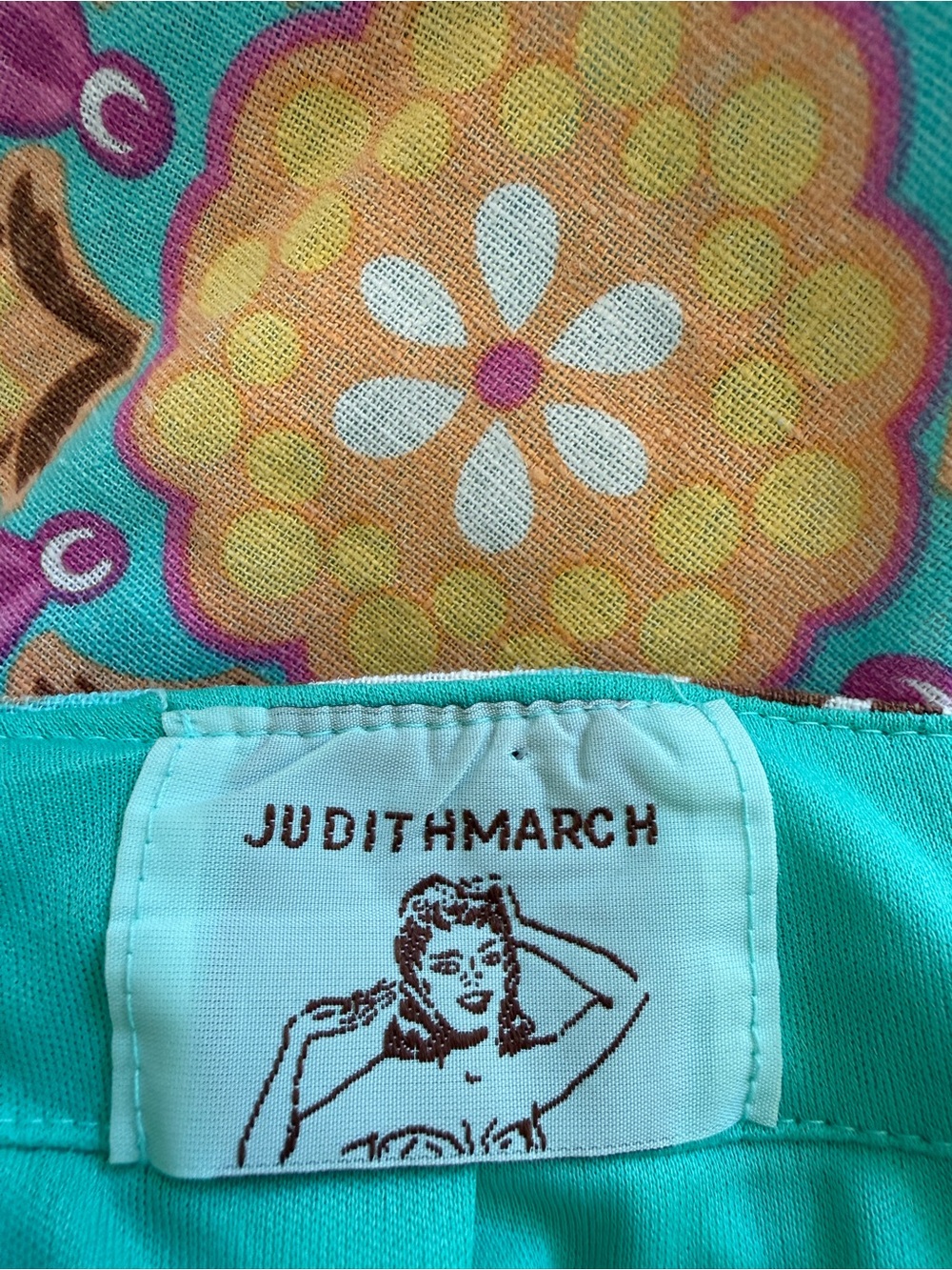 Judith March Kaleidoscope Dress Sz L, Made in USA, Linen-Blend, Turquoise - Picture 4 of 10